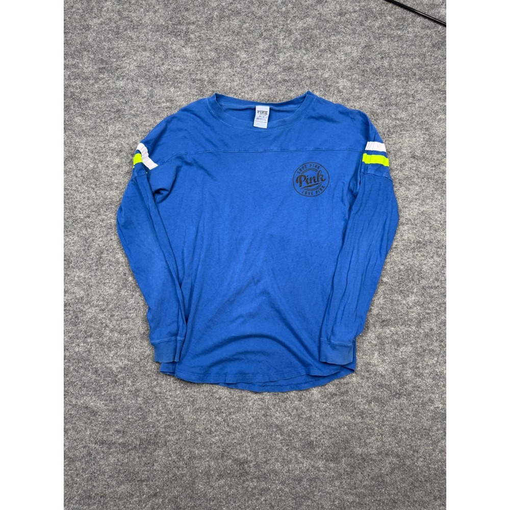 PINK Victoria's Secret Blue Open Back Long Sleeve‎ Jersey Tee Shirt XS Sporty